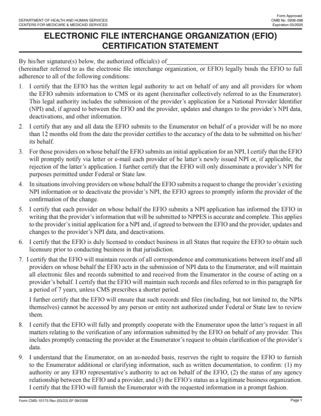Page 1 of form CMS-10175