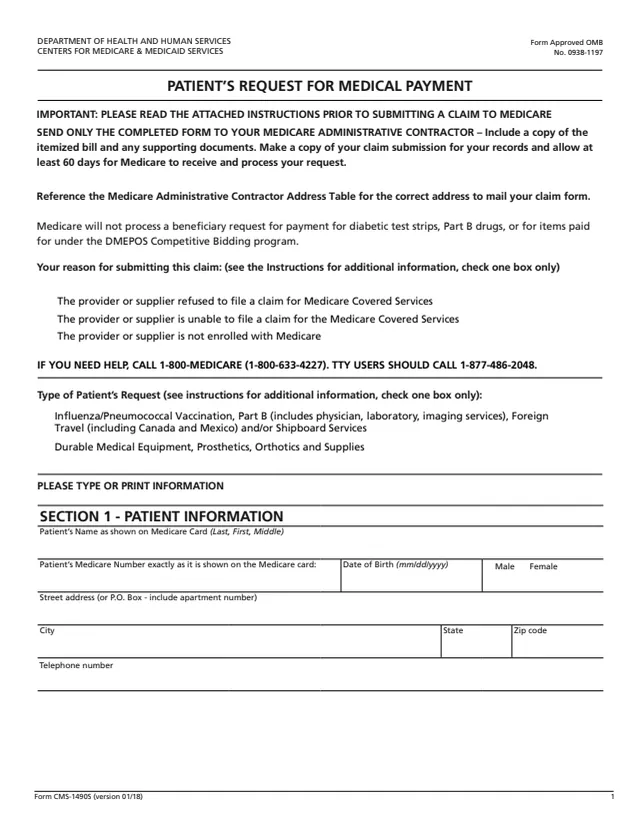 Page 1 of form CMS-1490S