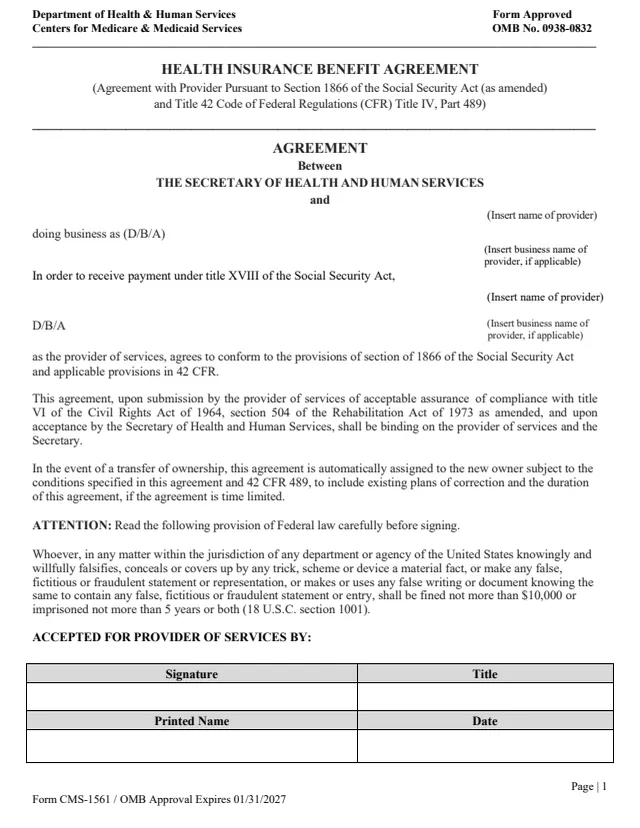 Page 1 of form CMS-1561