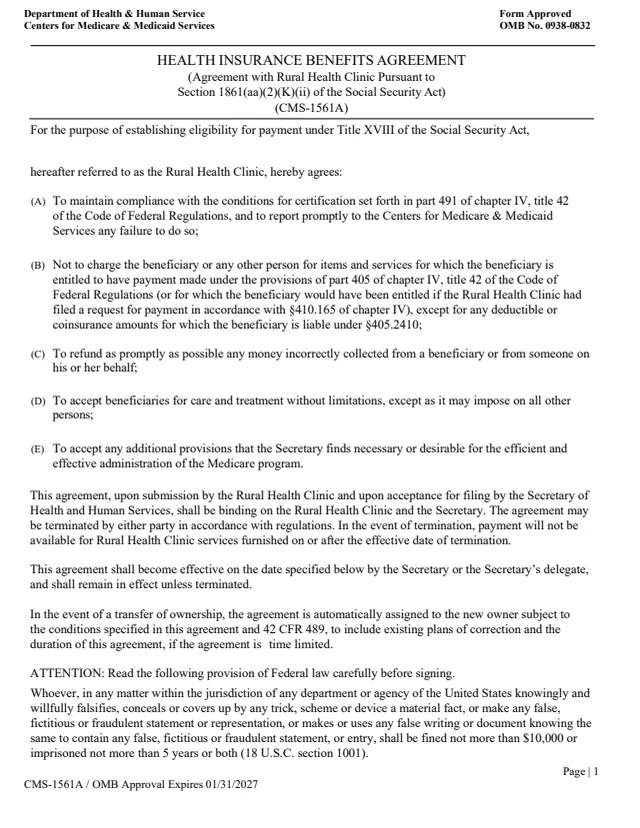 Page 1 of form CMS-1561A