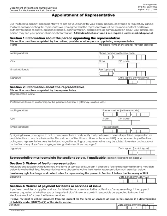 Page 1 of form CMS-1696