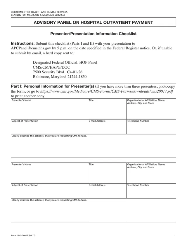 Page 1 of form CMS-20017