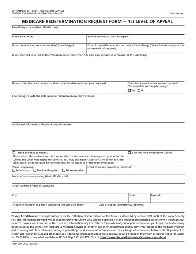 Page 1 of form CMS-20027