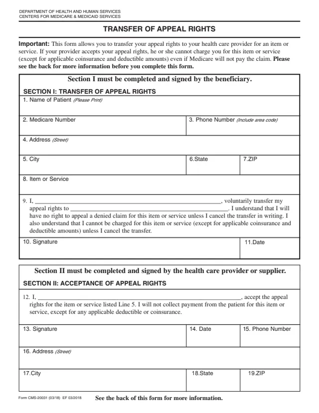 Page 1 of form CMS-20031