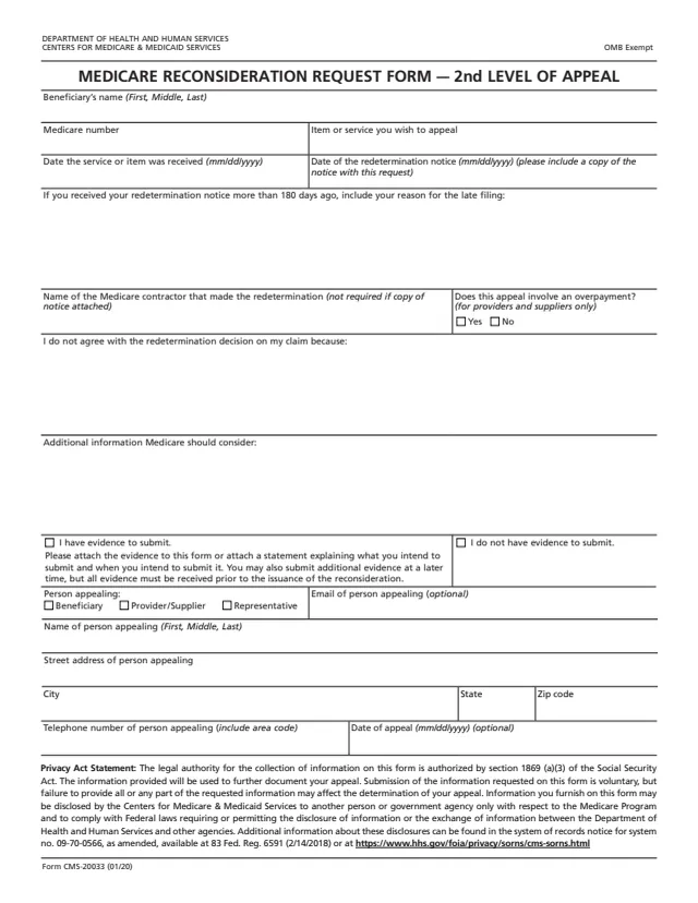 Page 1 of form CMS-20033