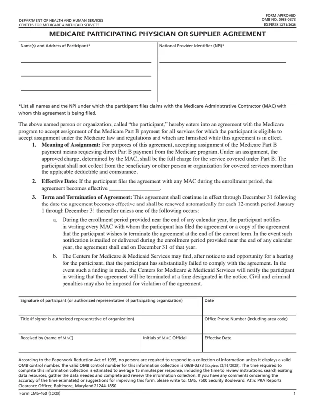 Page 1 of form CMS-460