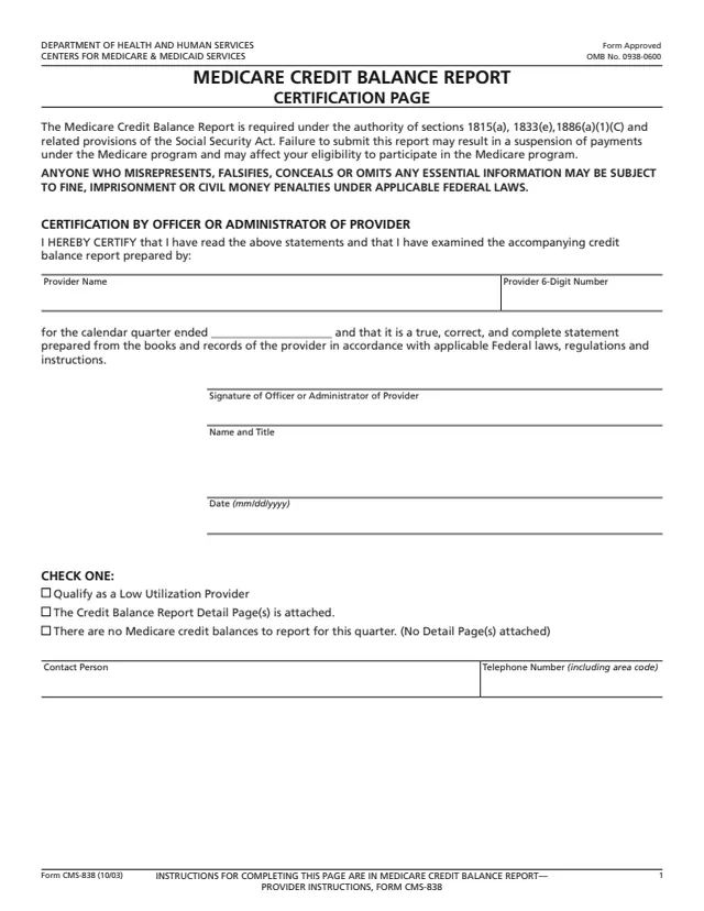 Page 1 of form CMS-838