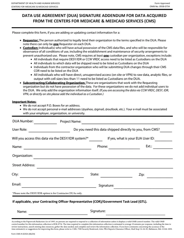 Page 1 of form CMS-R-0235A