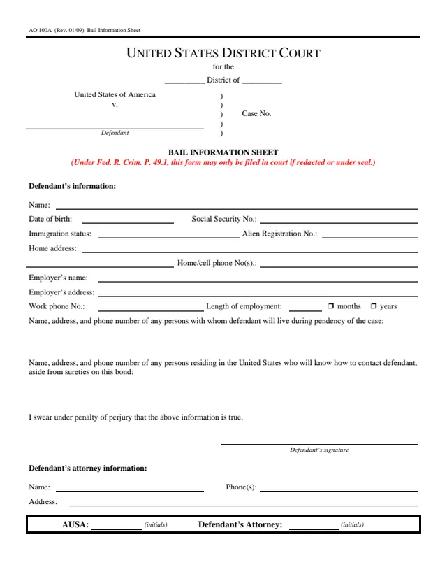 Page 1 of form AO 100A
