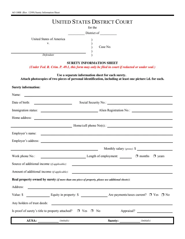 Page 1 of form AO 100B