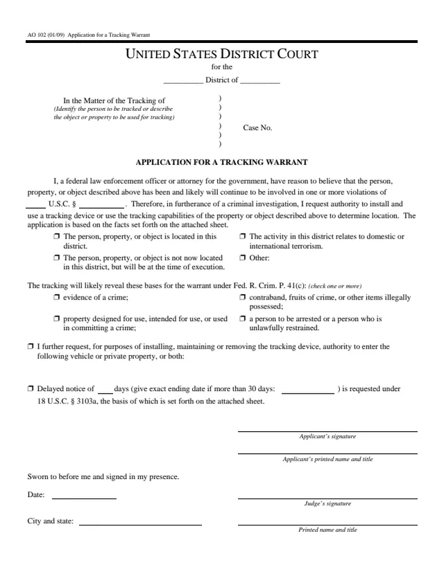 Page 1 of form AO 102