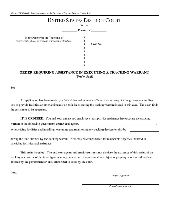 Page 1 of form AO 103
