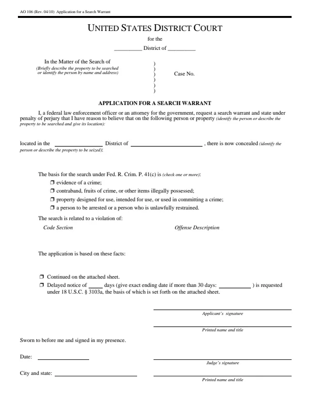 Page 1 of form AO 106