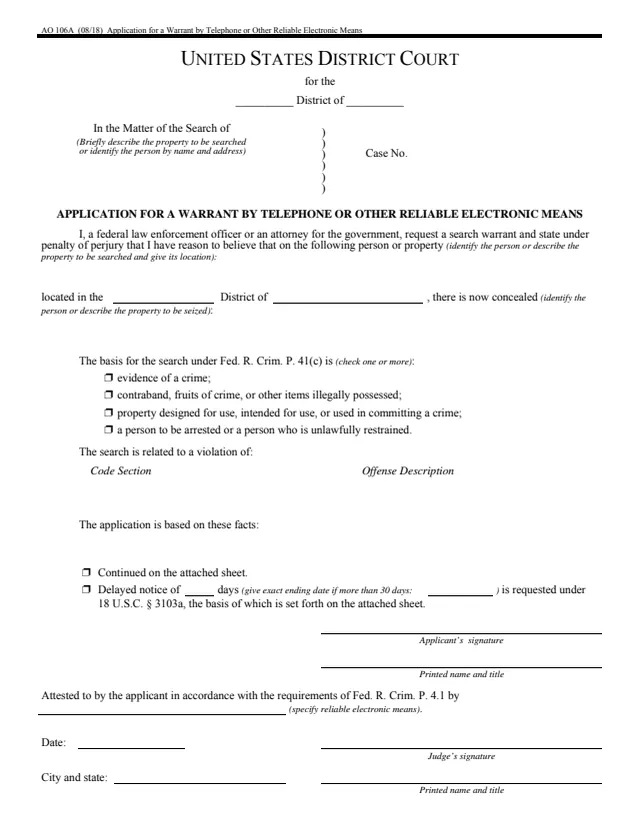 Page 1 of form AO 106A