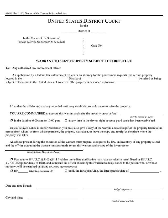 Page 1 of form AO 109