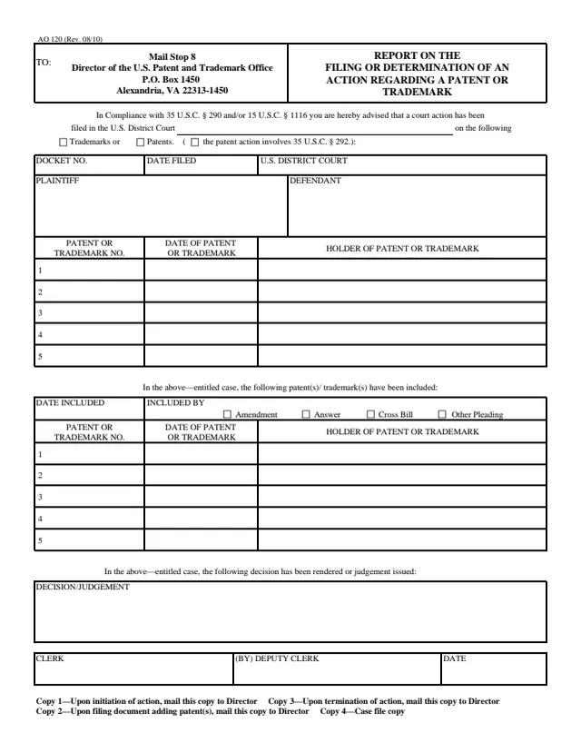 Page 1 of form AO 120