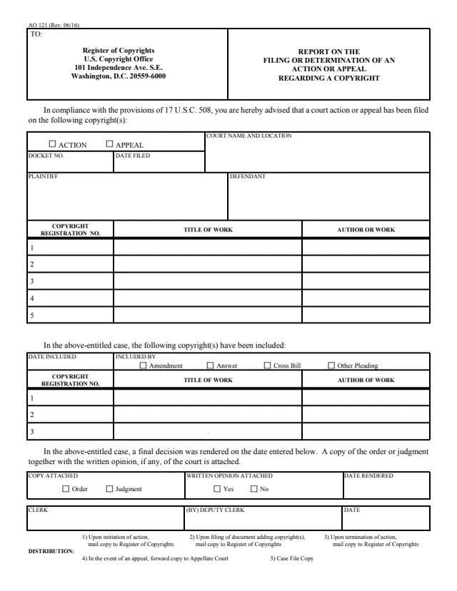 Page 1 of form AO 121
