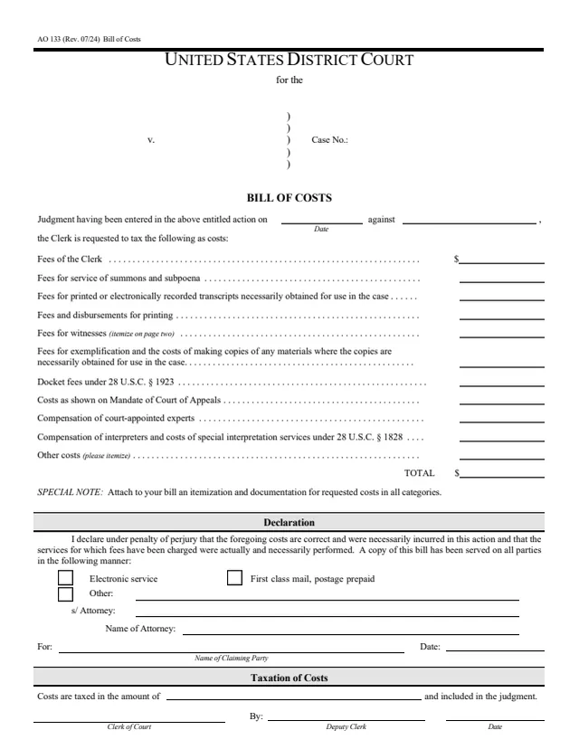 Page 1 of form AO 133