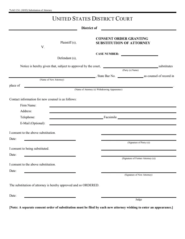 Page 1 of form AO 154