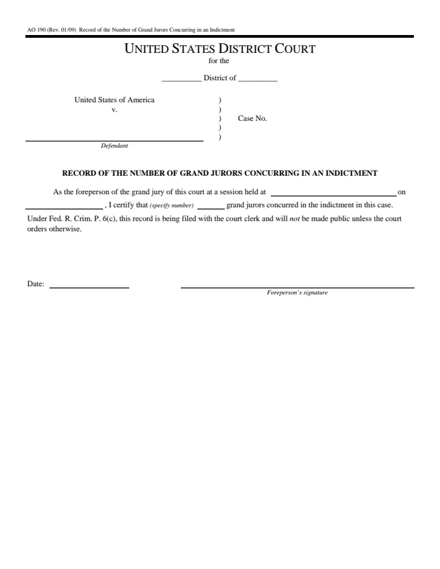 Page 1 of form AO 190