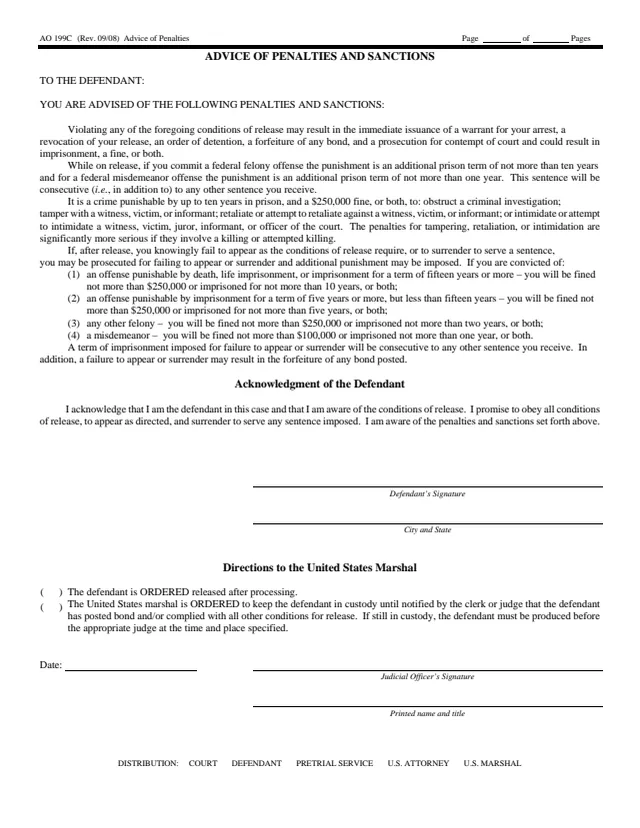 Page 1 of form AO 199C