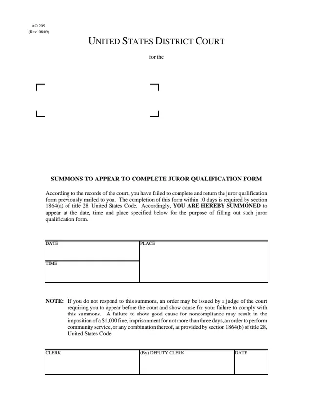 Page 1 of form AO 205