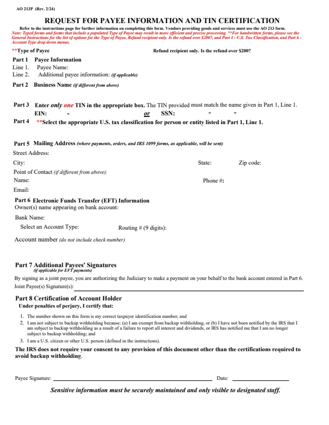 Page 1 of form AO 213P