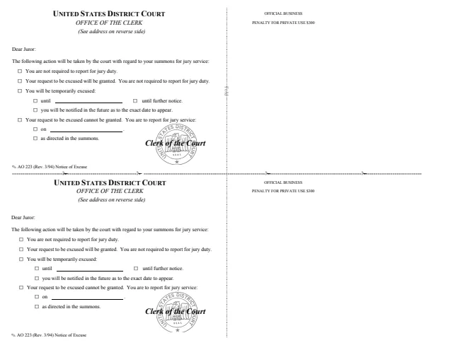 Page 1 of form AO 223