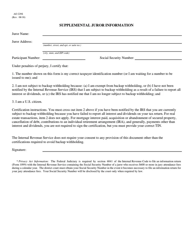 Page 1 of form AO 229S