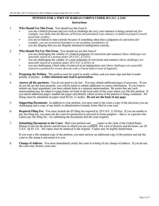 Page 1 of form AO 242
