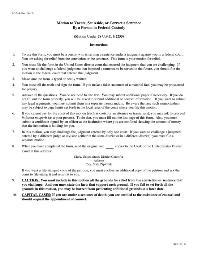 Page 1 of form AO 243