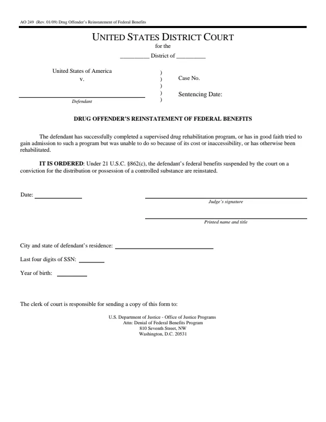 Page 1 of form AO 249