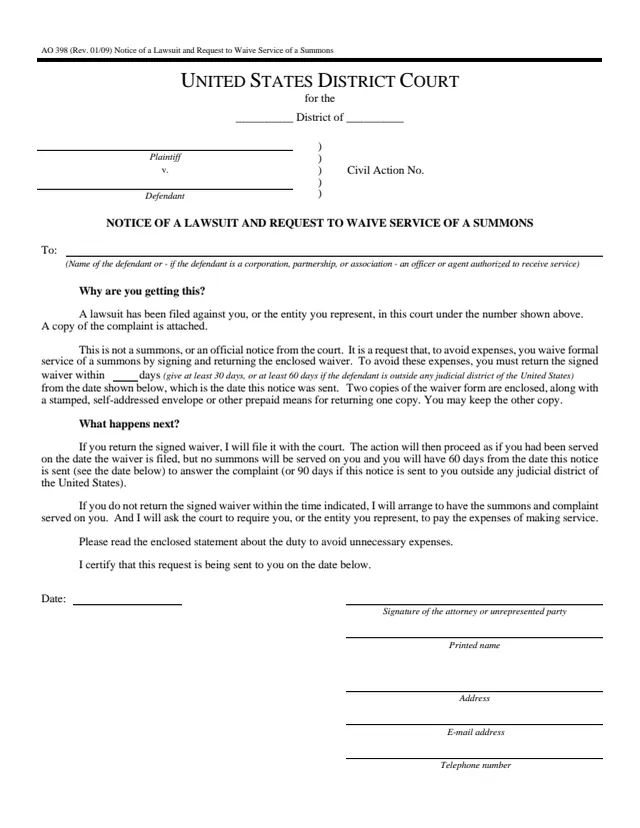 Page 1 of form AO 398