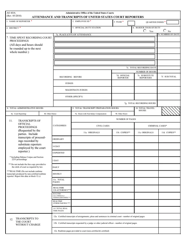 Page 1 of form AO 40A