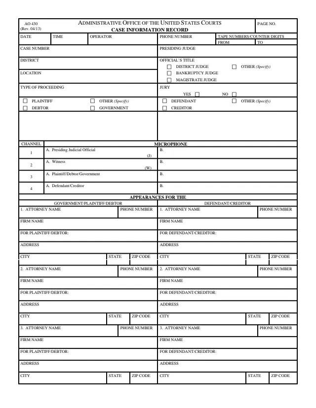 Page 1 of form AO 430