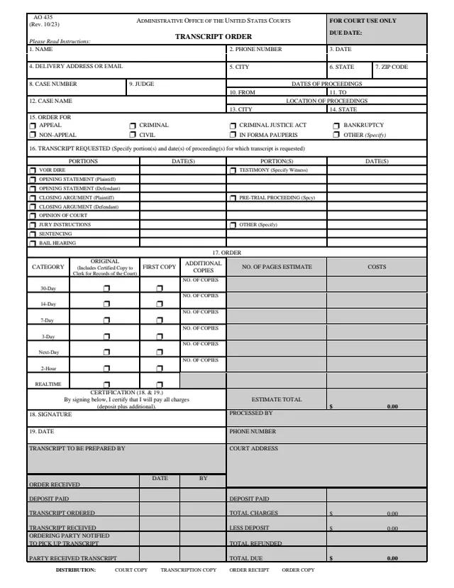 Page 1 of form AO 435