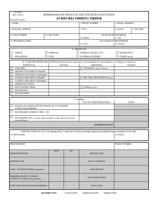 Page 1 of form AO 436