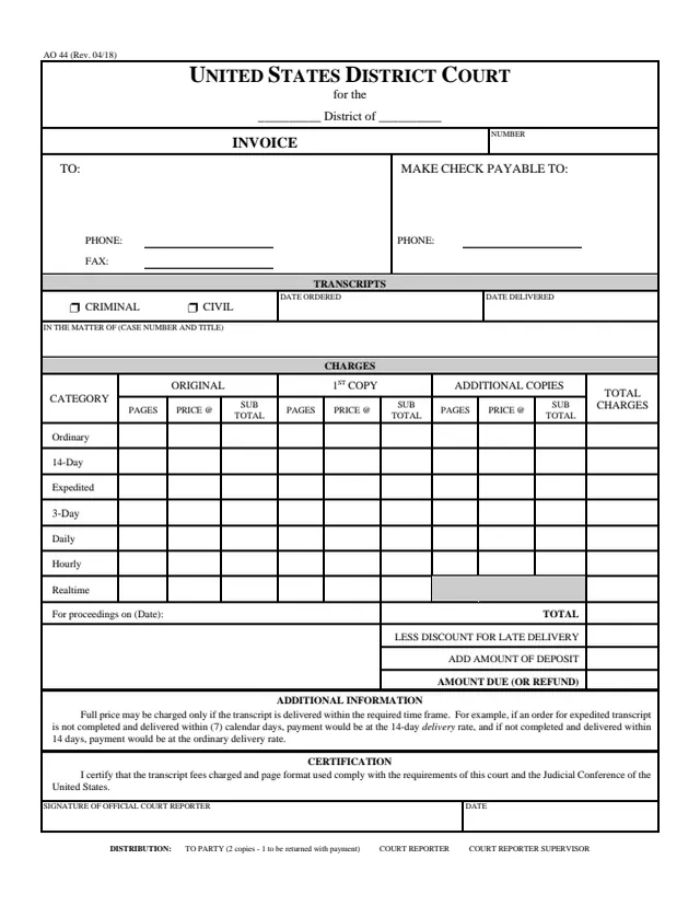Page 1 of form AO 44