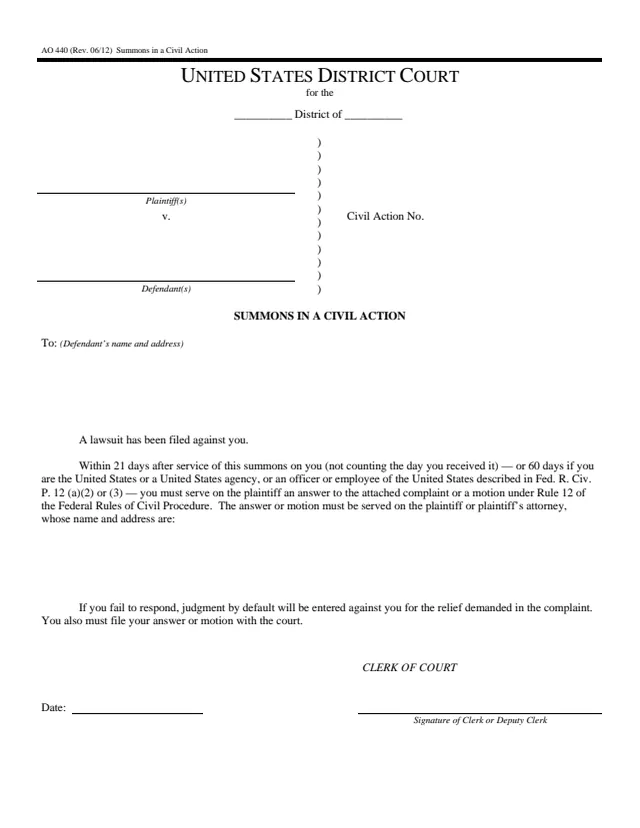 Page 1 of form AO 440