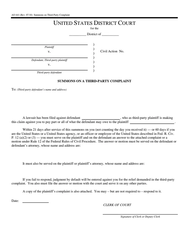 Page 1 of form AO 441