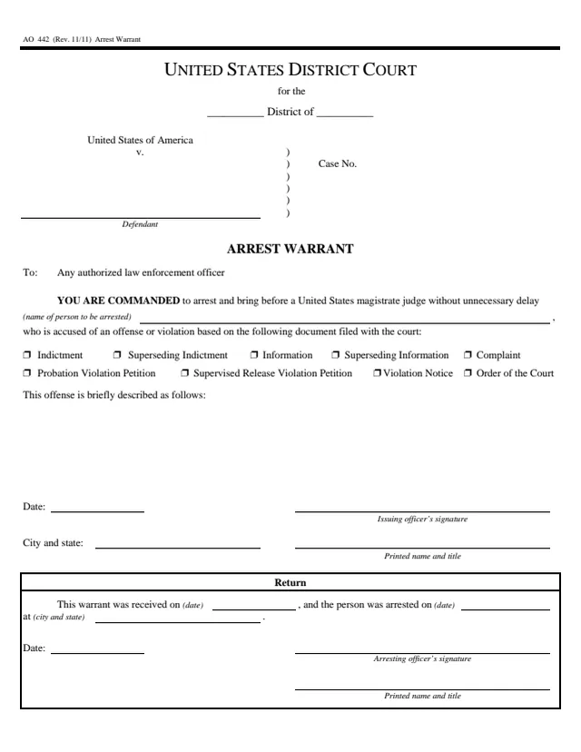 Page 1 of form AO 442