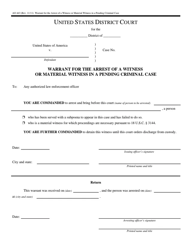 Page 1 of form AO 443