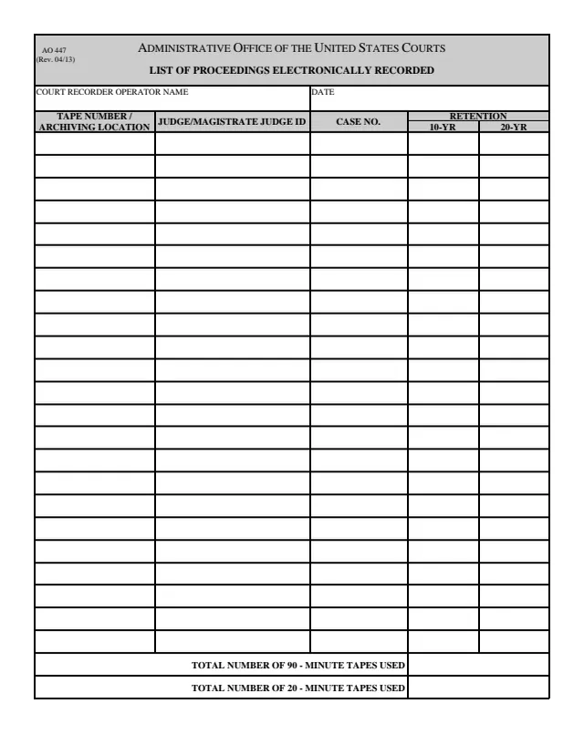 Page 1 of form AO 447