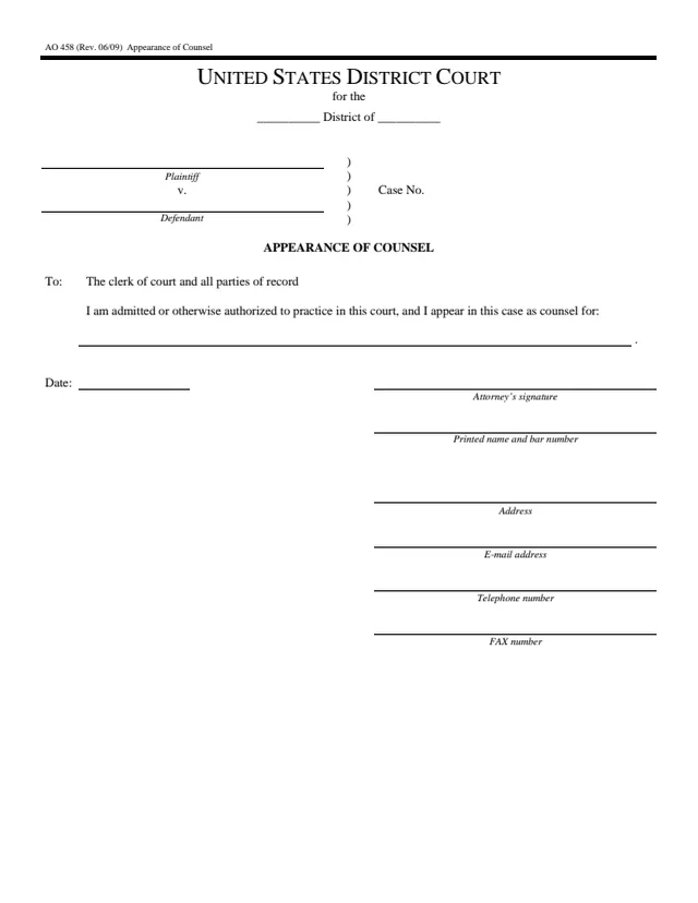 Page 1 of form AO 458