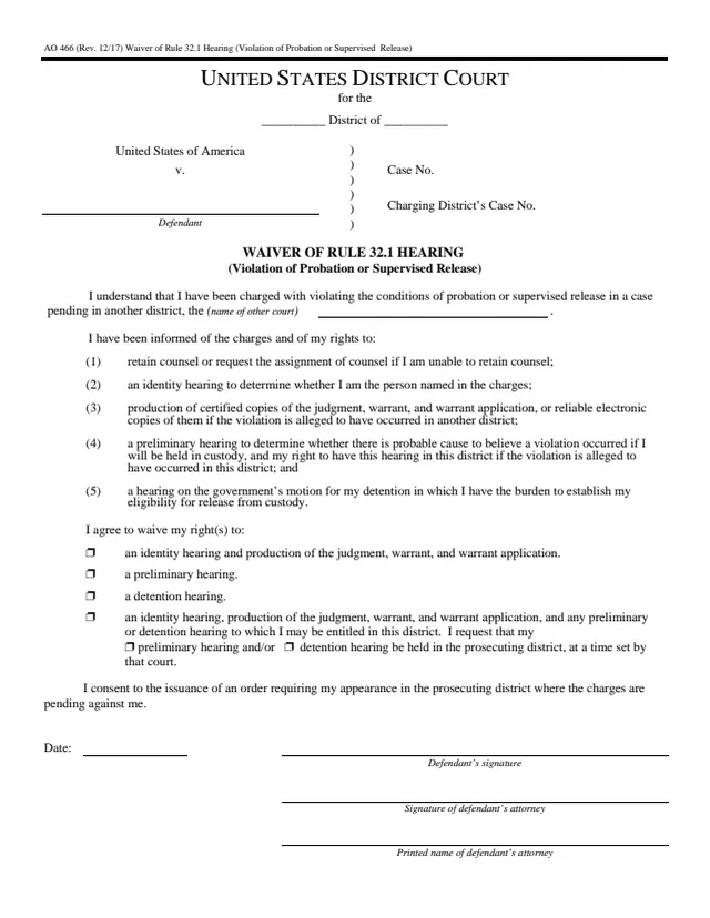 Page 1 of form AO 466