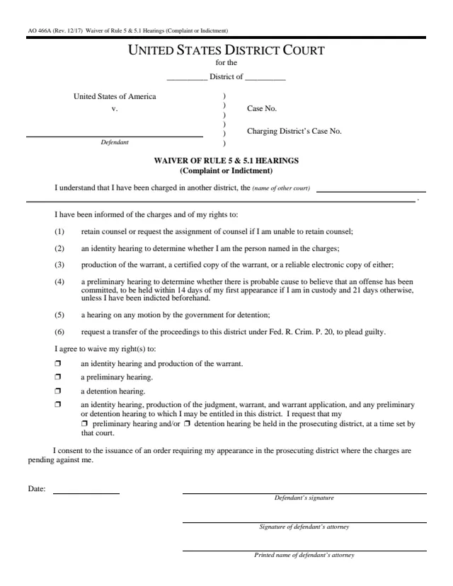 Page 1 of form AO 466A