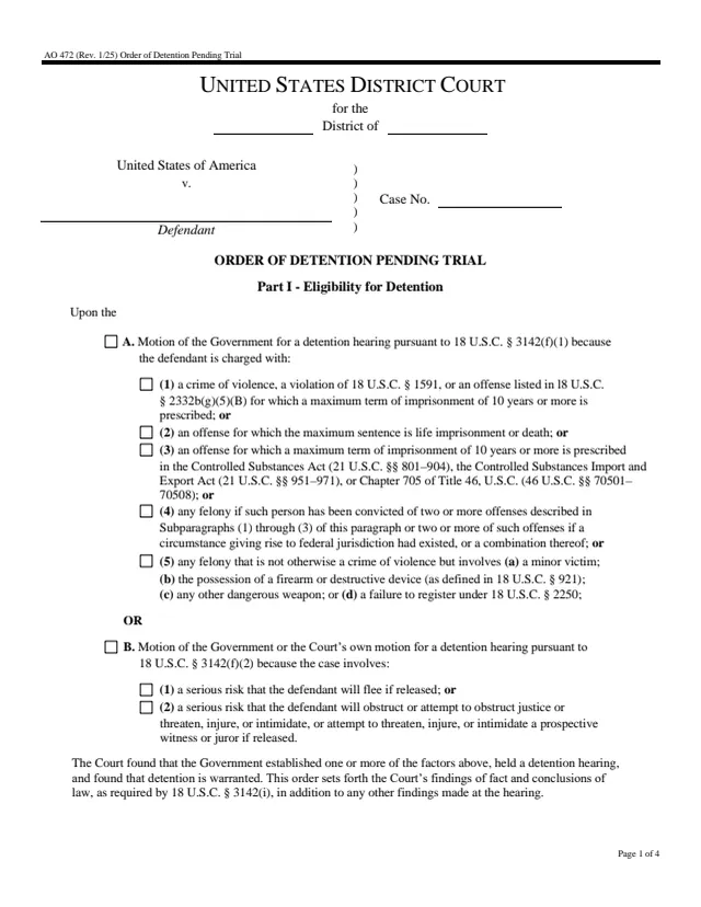 Page 1 of form AO 472
