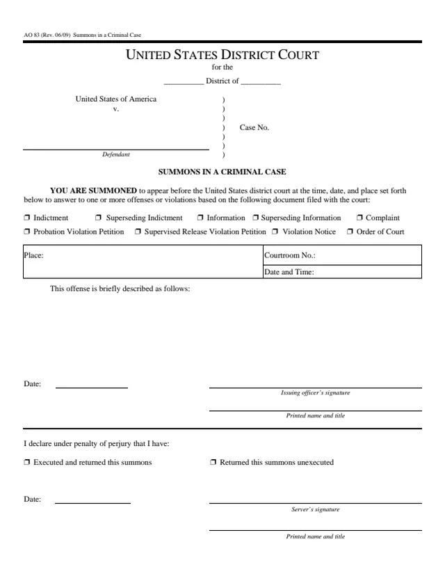 Page 1 of form AO 83