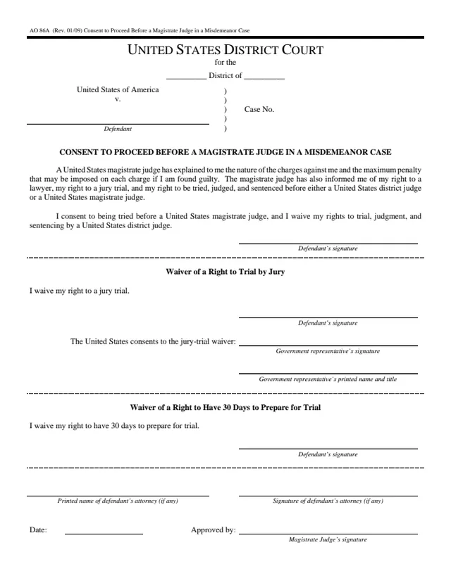 Page 1 of form AO 86A