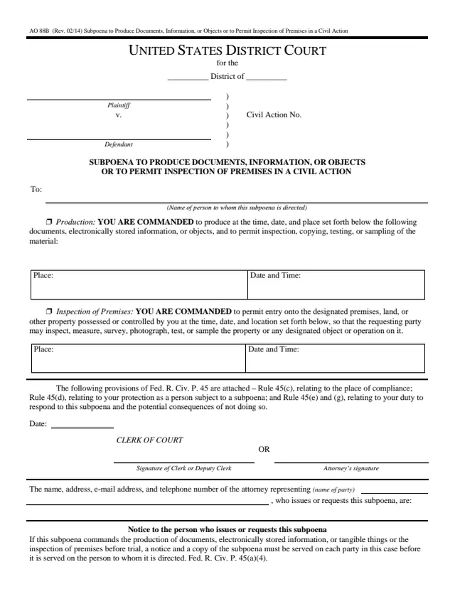 Page 1 of form AO 88B